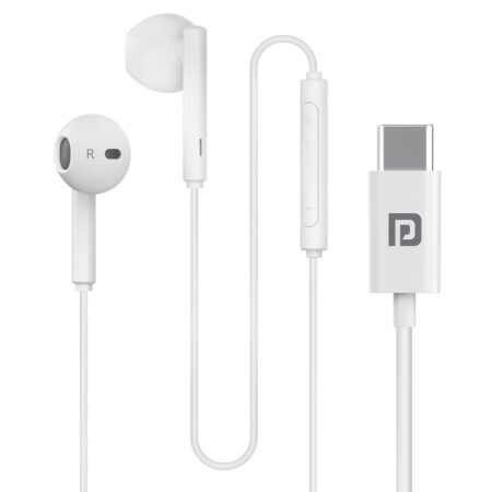 Portronics Conch Theta C in Ear Type C Wired Earphones with in Line HD Mic, Powerful Audio, 14.2mm Driver, Unique Earbuds Design, TPE Anti Tangle Wire, in line Controls, Wide Compatibility(White) (Upgrade)
