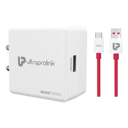 UltraProlink Boost 100SVC|100W SUPERVOOC Charger with Type-C Cable| Compatible with Oneplus, Oppo, Realme, Redmi,Xiaomi|1m USB A-C TPE Cable| Supports Dash, Warp, Vooc, SuperVooc,Dart|UM1201|White (Upgrade)