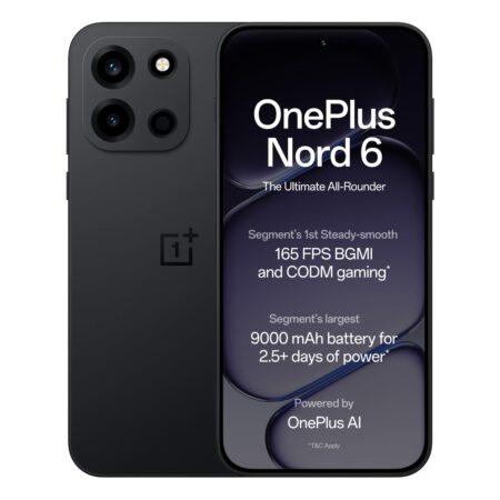 OnePlus Nord 6 | 8GB+256GB | Pitch Black | Snapdragon 8s Gen 4 | Segment's First Stable 165FPS Gaming | Segment's Largest 9000mAh Battery | Most Complete IP Rating | Personalized AI (Pitch Black | Fresh Mint | Quick Silver)