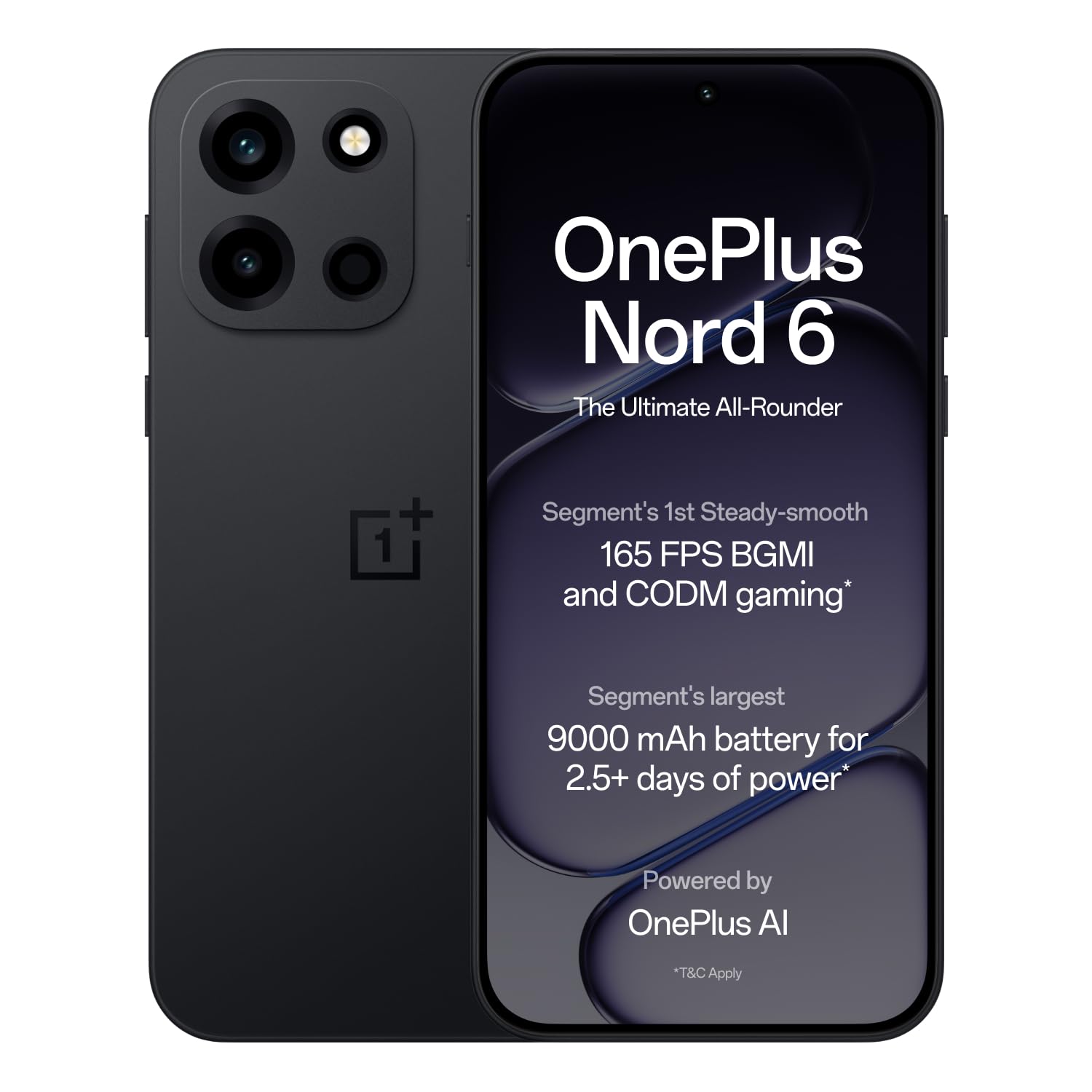 OnePlus Nord 6 | 8GB+256GB | Pitch Black | Snapdragon 8s Gen 4 | Segment's First Stable 165FPS Gaming | Segment's Largest 9000mAh Battery | Most Complete IP Rating | Personalized AI (Pitch Black | Fresh Mint | Quick Silver)
