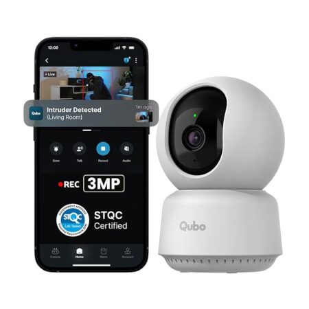 Qubo Smart Cam 360° by Hero Group [2026 Edition]| 3MP Ultra 2K Display | STQC Certified | Color Night Vision | 360° Panoramic Monitoring | 2-Way Talk | AI Person Detection | Cloud & SD Card Support (Upgrade)