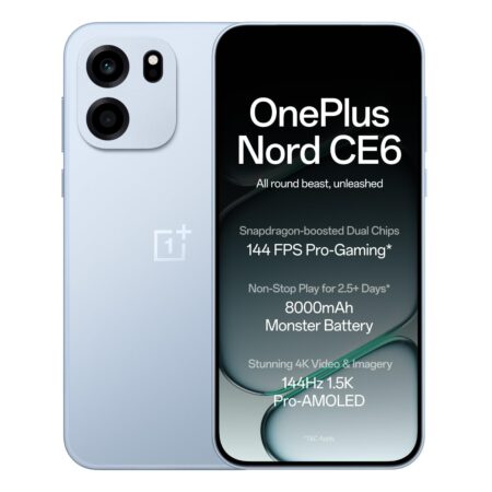 OnePlus Nord CE6 | 8GB+256GB | Snapdragon 7s Gen 4 | Segment's Fastest Touch Response | 8000mAh Battery | 144Hz 1.5K AMOLED Display | 50MP Main + 32MP Selfie 4K Cameras | IP66,68,69,69K (Pitch Black | Fresh Blue | Lunar Pearl)