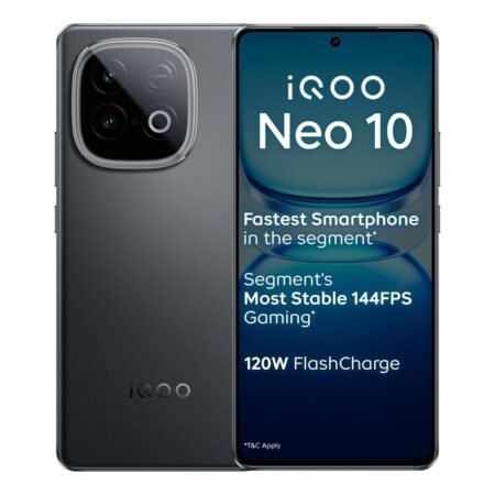 iQOO Neo 10 (Asphalt Black, 12GB RAM, 256GB Storage) | Segment's Fastest Processor* with Snapdragon 8s Gen 4 & Supercomputing chip Q1 | 120W FlashCharge | Segment's Brightest AMOLED Display* (Upgrade)
