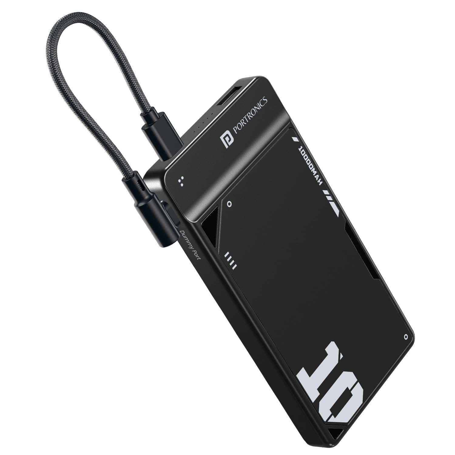 Portronics Luxcell Uno 10K 10000 mAh 22.5W Fast Charging Power Bank with Detachable Type C Cable, Ultra Slim Power Bank with Mach USB-A Output, Type C PD Output, Type C Input, Wake Up Button(Black | Blue | Mocha)