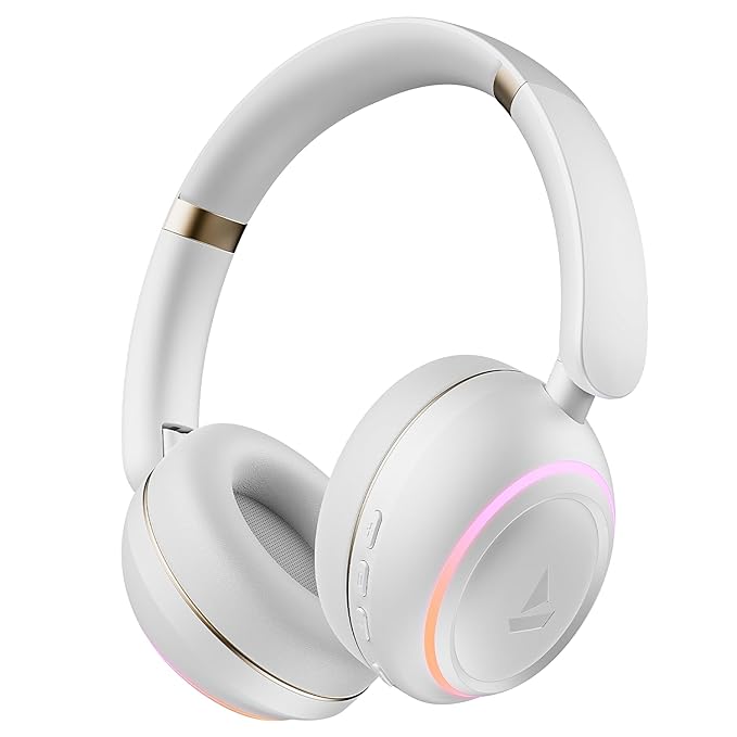 boAt Rockerz 480, RGB LEDs,6 Light Modes, 40mm Drivers,Beast Mode, 60H Battery, ENx Tech, Stream Ad Free Music via App Support, Bluetooth Headphones, Wireless Over Ear Headphone with Mic, (White Sabre | Black Sabre)