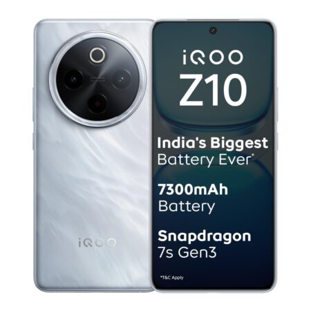 iQOO Z10 5G (Glacier Silver, 8GB RAM, 256GB Storage) | India's Biggest Ever 7300 mAh Battery | Snapdragon 7s Gen 3 Processor | Brightest Quad Curved AMOLED Display in the Segment (Glacial Silver | Stellar Black)