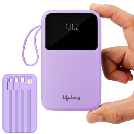 Lifelong Electronics 20000mAh 22.5W Fast Charging Power Bank | 3 Inputs (1 Built-in USB A Cable + 1 C + 1 Lightning Port) & 6 Outputs (3 Built-in Cables + 1 C + 2 A Port) | Small Pocket Size Powerbank (Blue | Olive Green | Rust Orange)