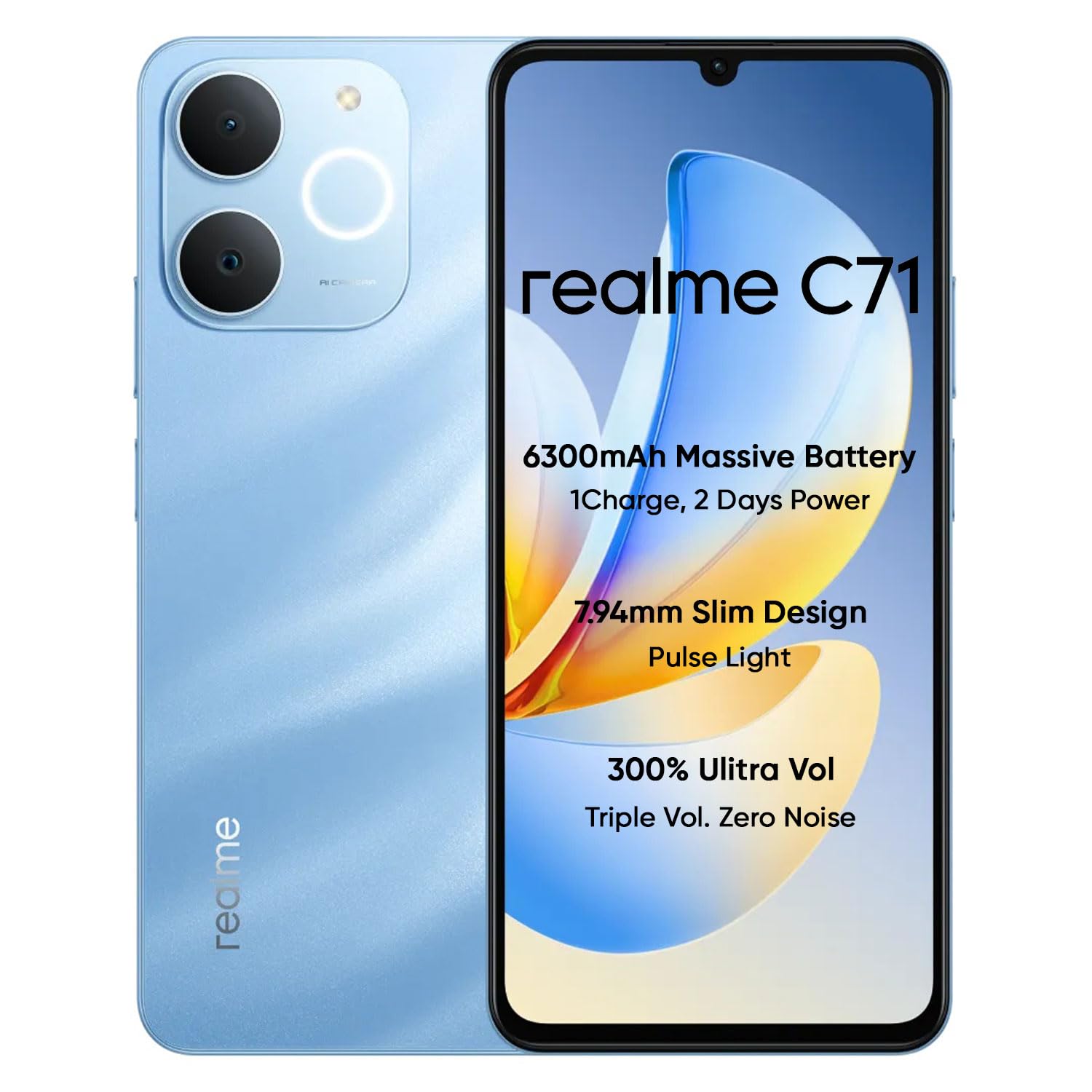 realme C71 4G Smartphone 4GB+64GB,6.745 inch Screen, 90Hz Eye Comfort Display, 6300mAh Battery, 37MP Cameras, Unisoc T7250 Chip, IP54, (Sea Blue | Obsidian Black)