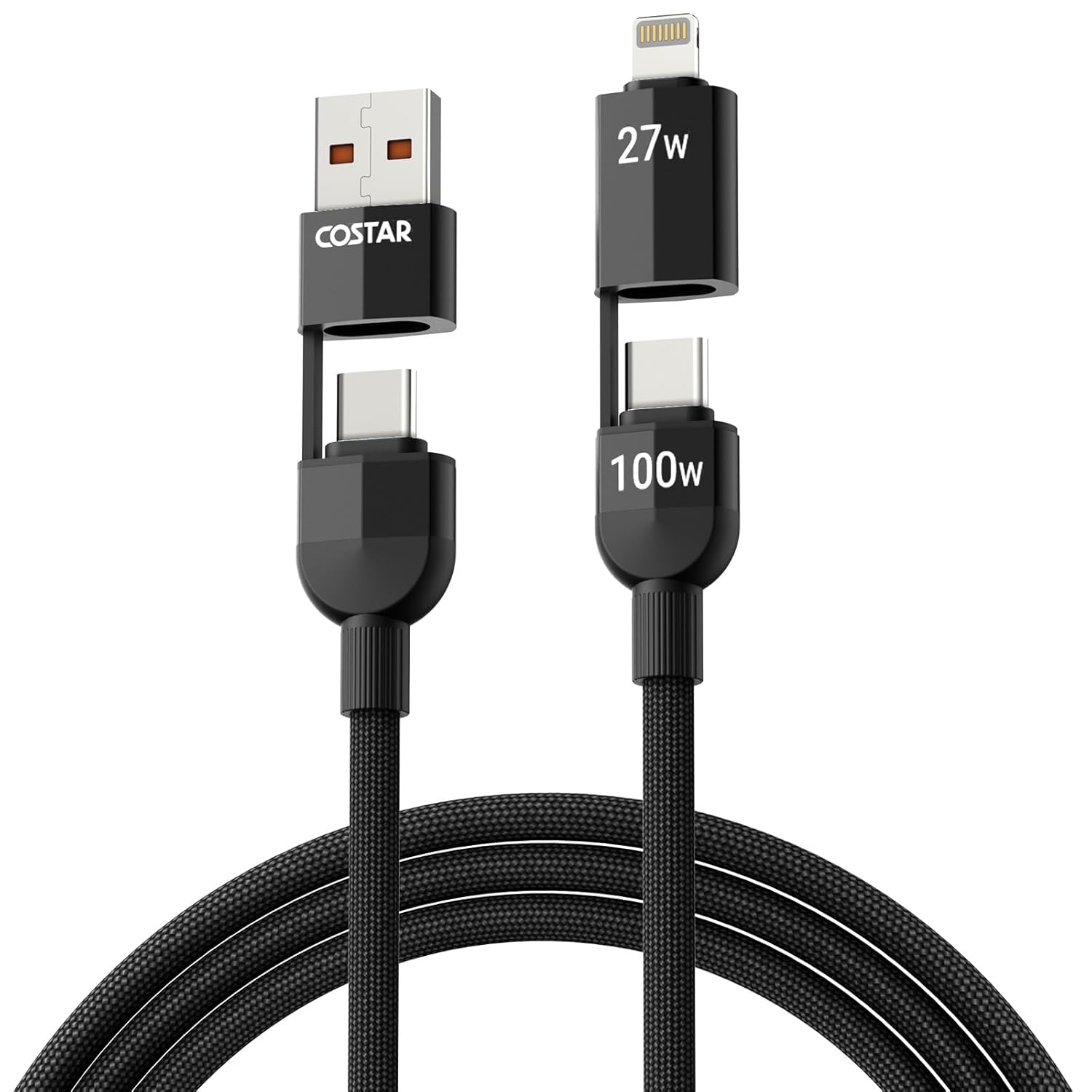 COSTAR 4-in-1 100W Charging Cable|USB-A,Type-C,Fast Charging,480Mbps Data Transfer,Data Sync|Compatible with Android & iOS Smartphones,Tablet/Ipads & Macbook (Upgrade) - Image 8