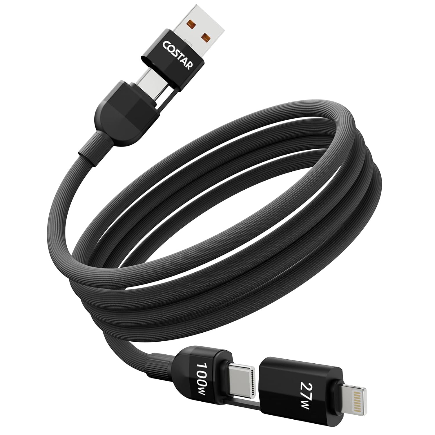 COSTAR 4-in-1 100W Charging Cable|USB-A,Type-C,Fast Charging,480Mbps Data Transfer,Data Sync|Compatible with Android & iOS Smartphones,Tablet/Ipads & Macbook (Upgrade)