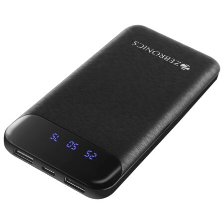 ZEBRONICS MB10000S4 Power Bank, 10000 mAh, 12W, Dual USB Output, Type C & Micro USB Input, Built in Protections, Percentage LED Display, Included USB to Type C Cable, Made in India(Black) (Upgrade)