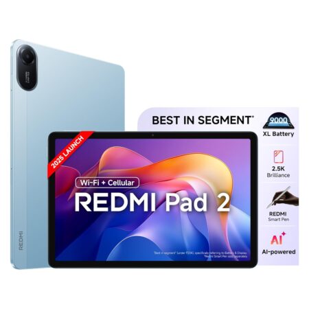 Redmi Pad 2 Wi-Fi + Cellular, Active Pen Support, 27.94cm(11") Model, 2.5K Sharp & Clear Display, 6GB, 128GB, All Day & More 9000mAh Battery, AI-Enabled, Dolby Atmos, HyperOS 2, (Graphite Grey |  Sky Blue)