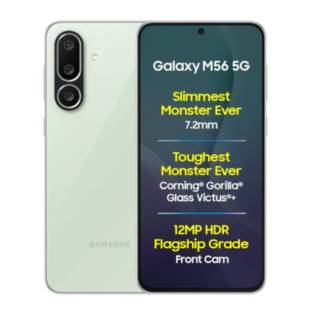Samsung Galaxy M56 5G Mobile (Black, 8GB RAM, 256GB Storage)| Segment Slimmest | Gorilla Glass Victus+ | 10 Bit HDR Video | 50MP Camera | AI | Vapour Cooling Chamber | Lag-free Gaming| Without Charger (Black | Light Green)