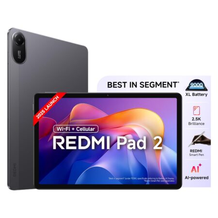 Redmi Pad 2 Wi-Fi + Cellular, Active Pen Support, 27.94cm(11") Model, 2.5K Sharp & Clear Display, 4GB, 128GB, All Day & More 9000mAh Battery, AI-Enabled, Dolby Atmos, HyperOS 2, (Graphite Grey |  Sky Blue)