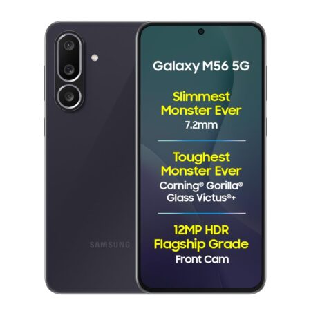 Samsung Galaxy M56 5G Mobile (Black, 8GB RAM, 128GB Storage)| Segment Slimmest | Gorilla Glass Victus+ | 10 Bit HDR Video | 50MP Camera | AI | Vapour Cooling Chamber | Lag-free Gaming| Without Charger (Black | Light Green)