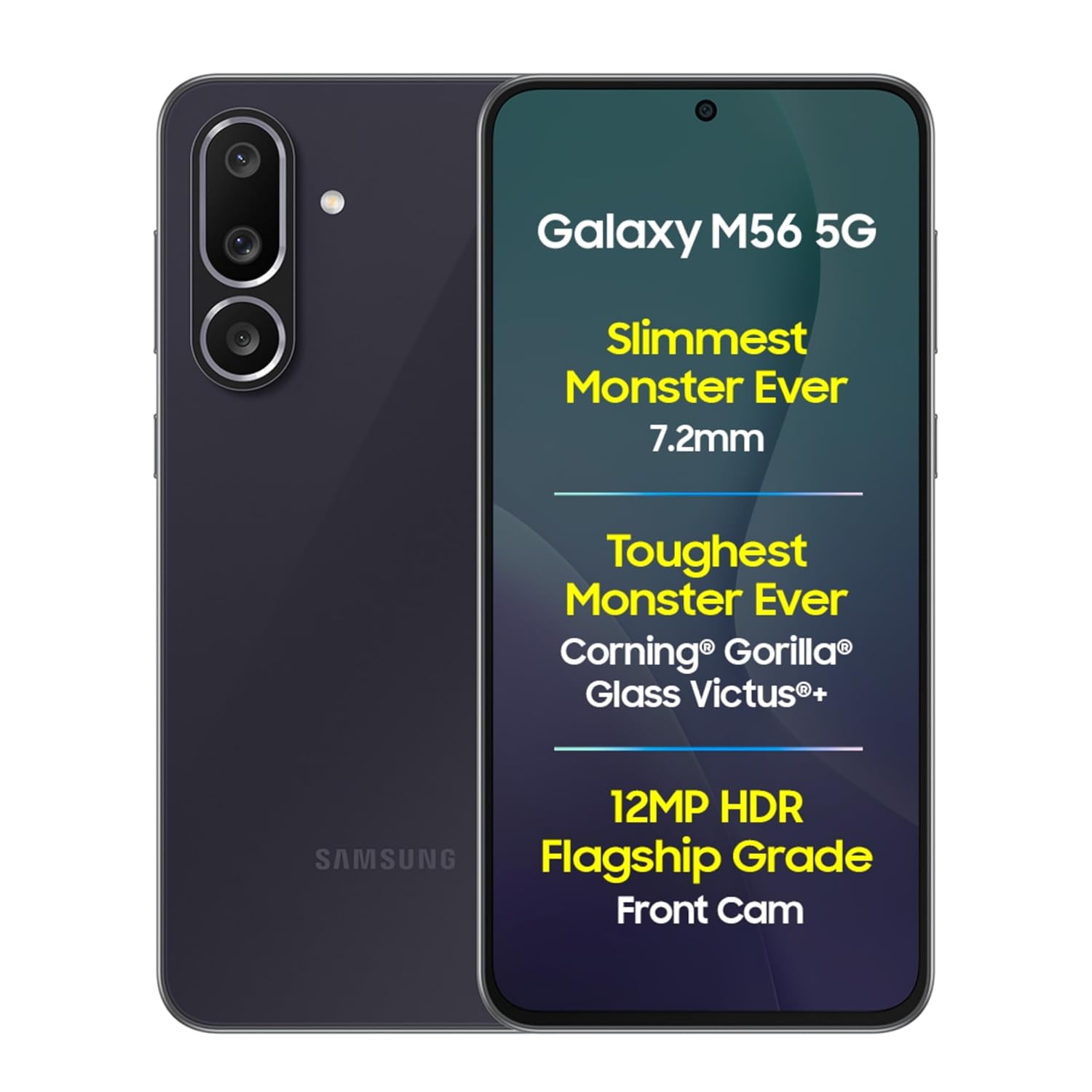 Samsung Galaxy M56 5G Mobile (Black, 8GB RAM, 128GB Storage)| Segment Slimmest | Gorilla Glass Victus+ | 10 Bit HDR Video | 50MP Camera | AI | Vapour Cooling Chamber | Lag-free Gaming| Without Charger (Black | Light Green)
