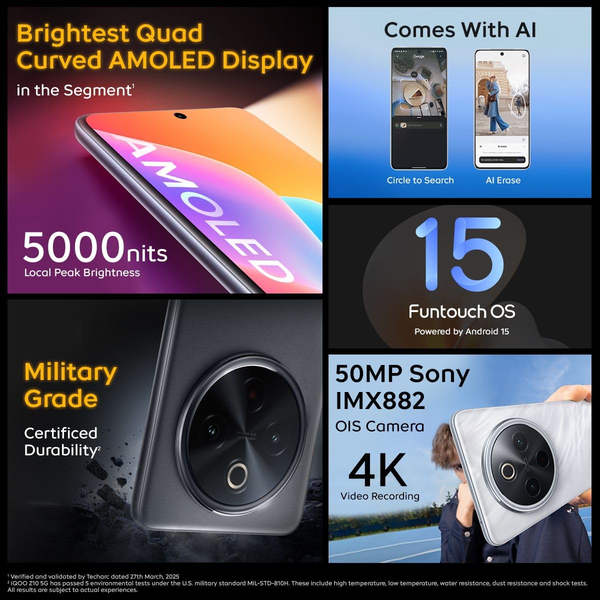 iQOO Z10 5G (12GB RAM, 256GB Storage) | India's Biggest Ever 7300 mAh Battery | Snapdragon 7s Gen 3 Processor | Brightest Quad Curved AMOLED Display in the Segment (Glacial Silver | Stellar Black) - Image 7