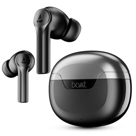 Boat Airdopes 300, Cinematic Spatial Audio, 50HRS Battery, 4Mic AI ENx, Fast Charge, App Support, Low Latency, IPX4, v5.3 Bluetooth Earbuds, TWS Ear Buds Wireless Earphones with mic (Gunmetal Black | Chrome White | Purple Haze) (Upgrade)