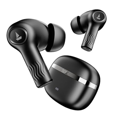 Boat Nirvana Ion, 120HRS Battery, Crystal Bionic Sound w/Dual EQ Modes, 4Mics ENx, App Support, Low Latency, IPX4, v.5.2 Bluetooth Earbuds, TWS Ear Buds Wireless Earphones with mic (Charcoal Black) (Upgrade)