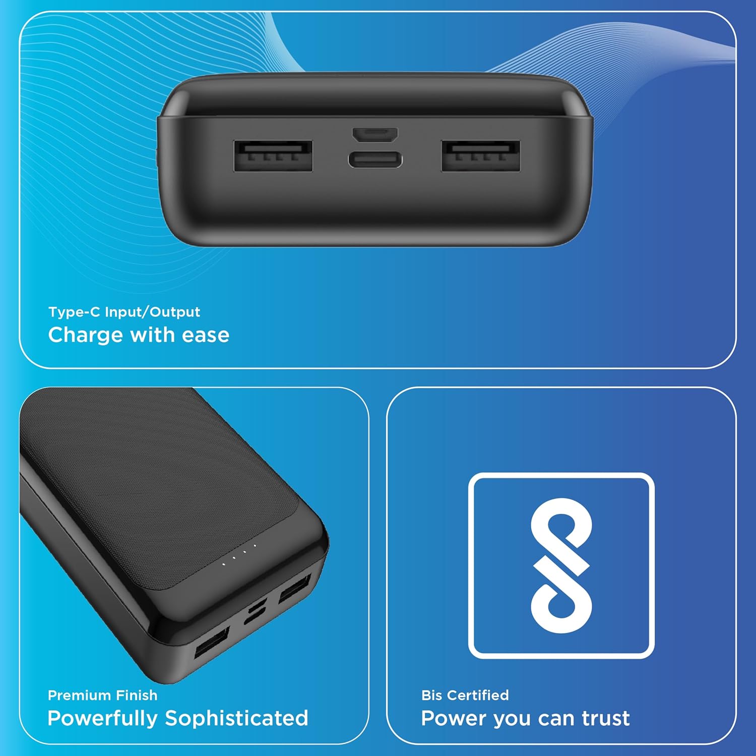 URBN Power Bank 20000mAh Fast Charging | 22.5W Super Fast Power Delivery (PD) Portable Charger | Triple Output | USB Type C Input & Output | Pass Through Charging | (Black) (Upgrade) - Image 5