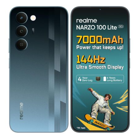 Realme narzo 100 Lite 5G (Frost Silver,4GB+64GB) | 7000mAh Titan Battery | 4 Years, Zero Lag | 144 Hz Ultra Smooth Display | 6 nm Octa-core 5G Chipset | Color Pop Design | VC Cooling (Thunder Black | Frost Silver)