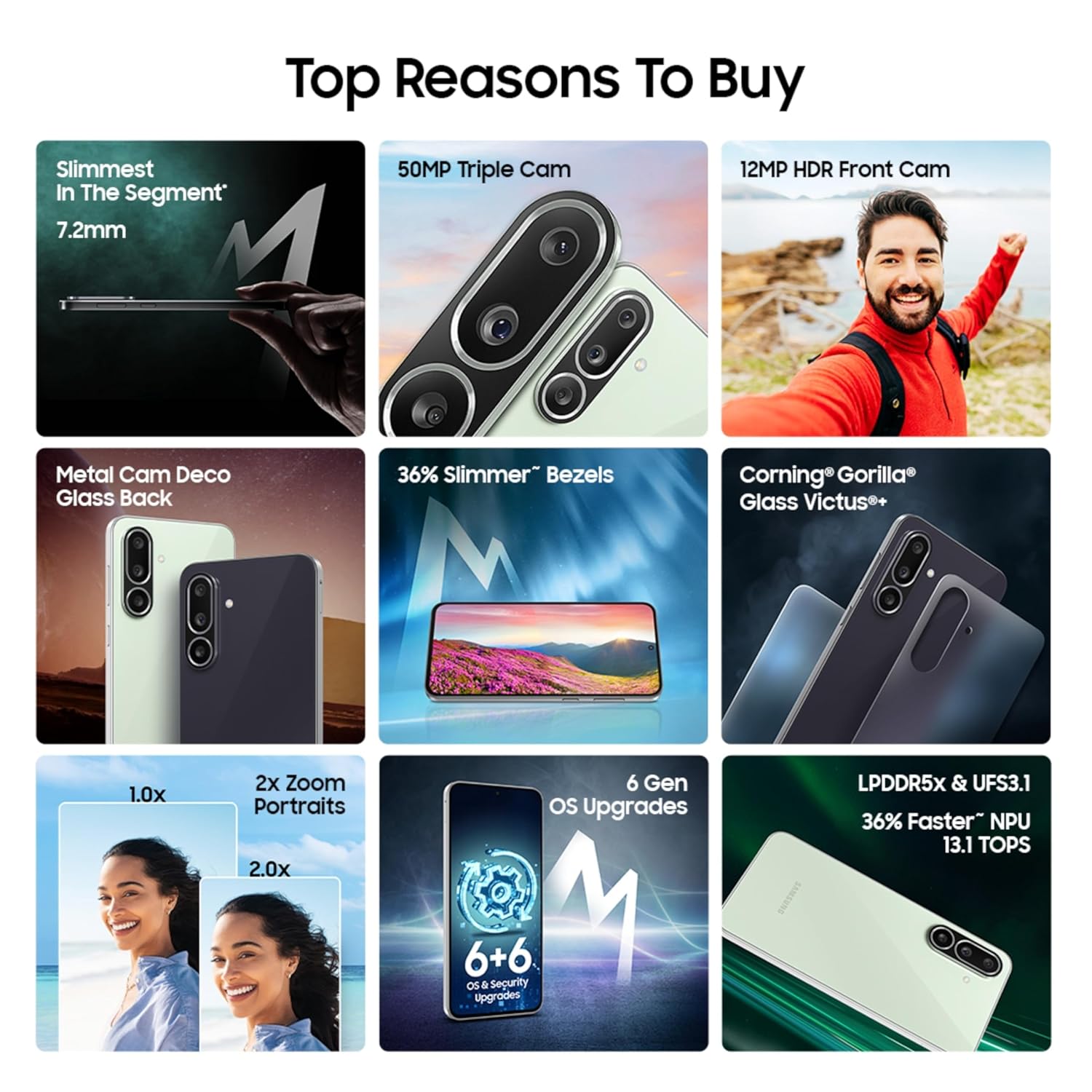 Samsung Galaxy M56 5G Mobile (Black, 8GB RAM, 128GB Storage)| Segment Slimmest | Gorilla Glass Victus+ | 10 Bit HDR Video | 50MP Camera | AI | Vapour Cooling Chamber | Lag-free Gaming| Without Charger (Black | Light Green) - Image 7