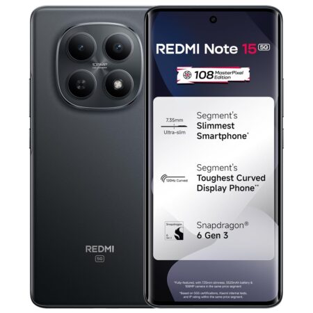 REDMI Note 15 5G (Black, 8GB RAM 256GB Storage) | 108MP OIS Camera | Snapdragon 6 Gen 3 | 17.2cm Tough Curved AMOLED Screen | Segment's Slimmest Phone | 5520mAh Si/C Battery | 45W Fast Charging (Glacier Blue |  Black | Mist Purple)