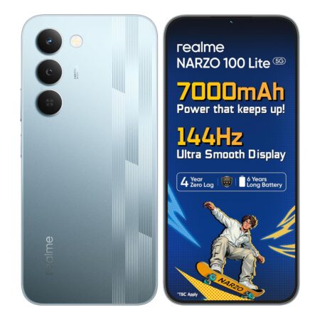 Realme narzo 100 Lite 5G (Frost Silver,4GB+128GB) | 7000mAh Titan Battery | 4 Years, Zero Lag | 144 Hz Ultra Smooth Display | 6 nm Octa-core 5G Chipset | Color Pop Design | VC Cooling (Thunder Black | Frost Silver)